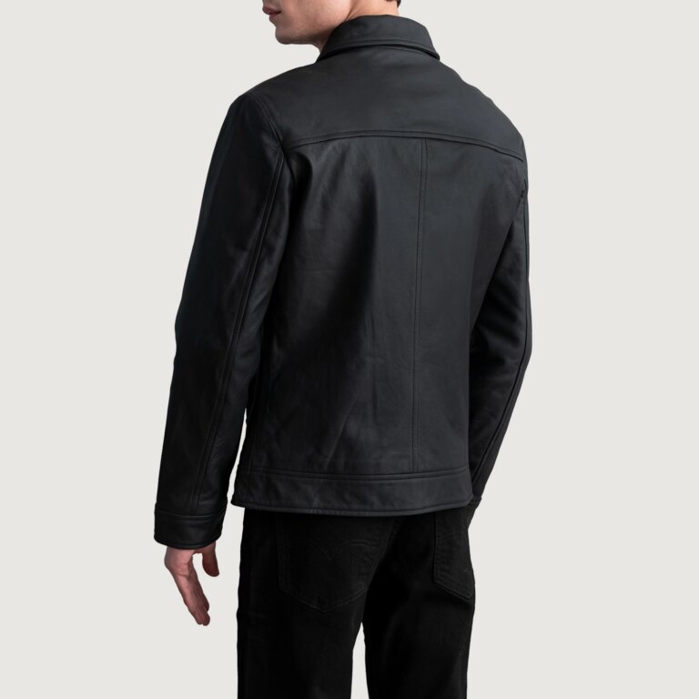 Mens Inferno Matte Black Leather Jacket Tilted Back-8-1724077990744